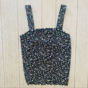 American Eagle navy floral tank with lettuce edges